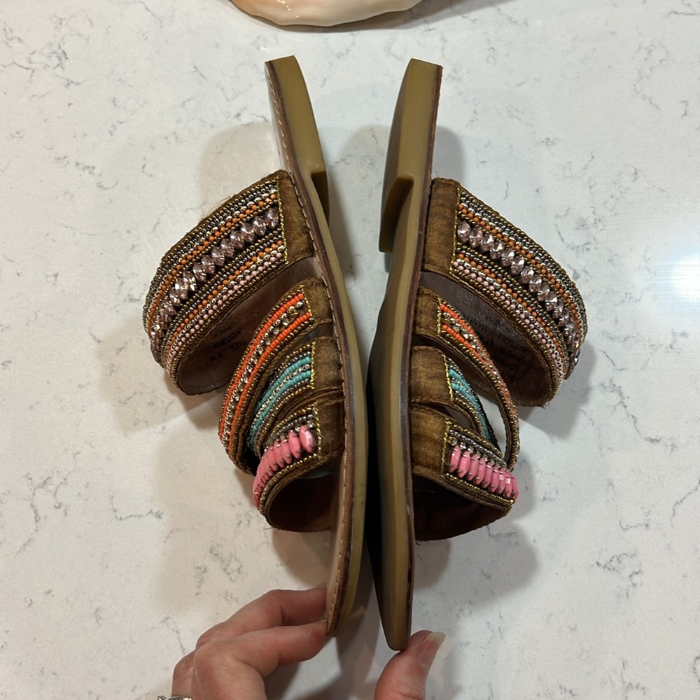 Matisse Leather Korbin slip on multicolored bead embellished sandals sz8 - Picture 12 of 14